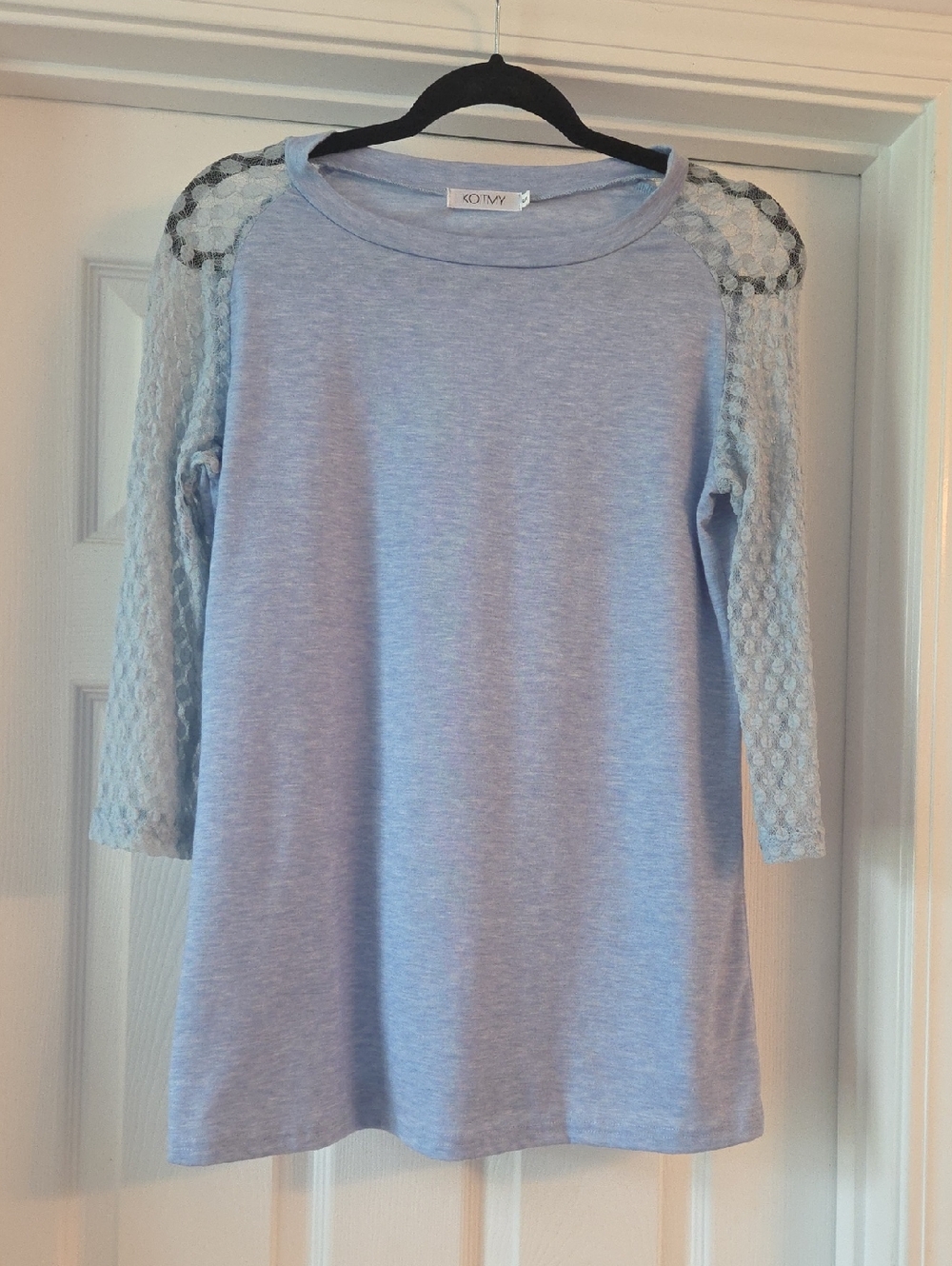 Light Blue Lace-Sleeve Long Sleeve Tee